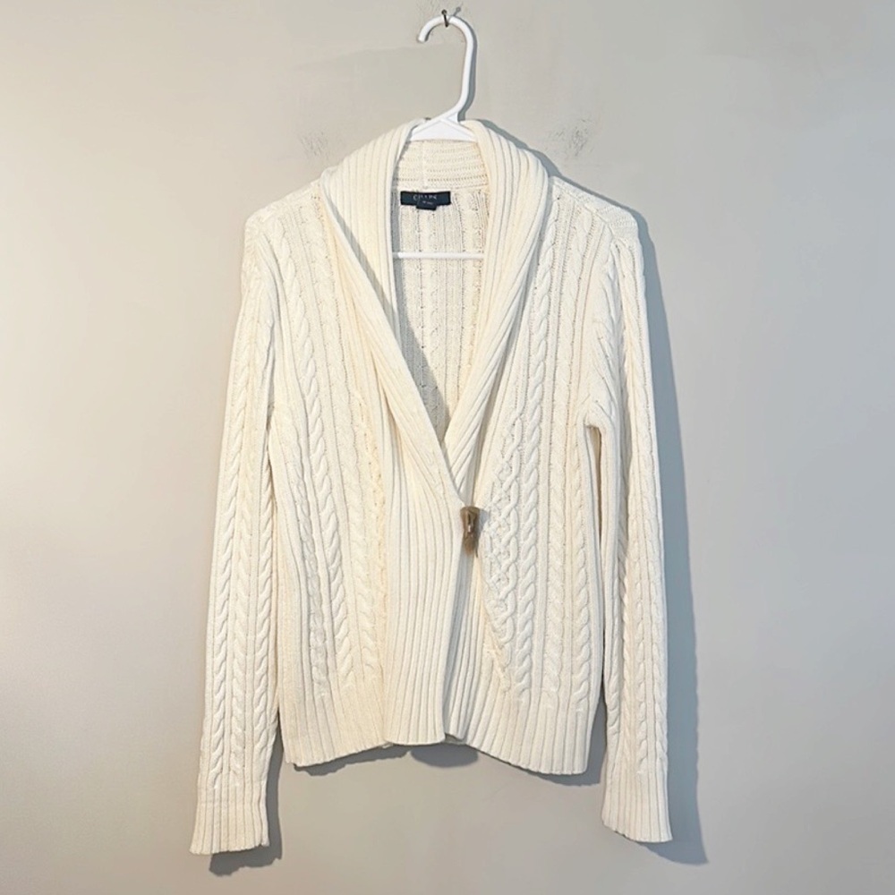 CHAPS by Ralph Lauren Cream Cotton Cable knit toggle sweater women size Small